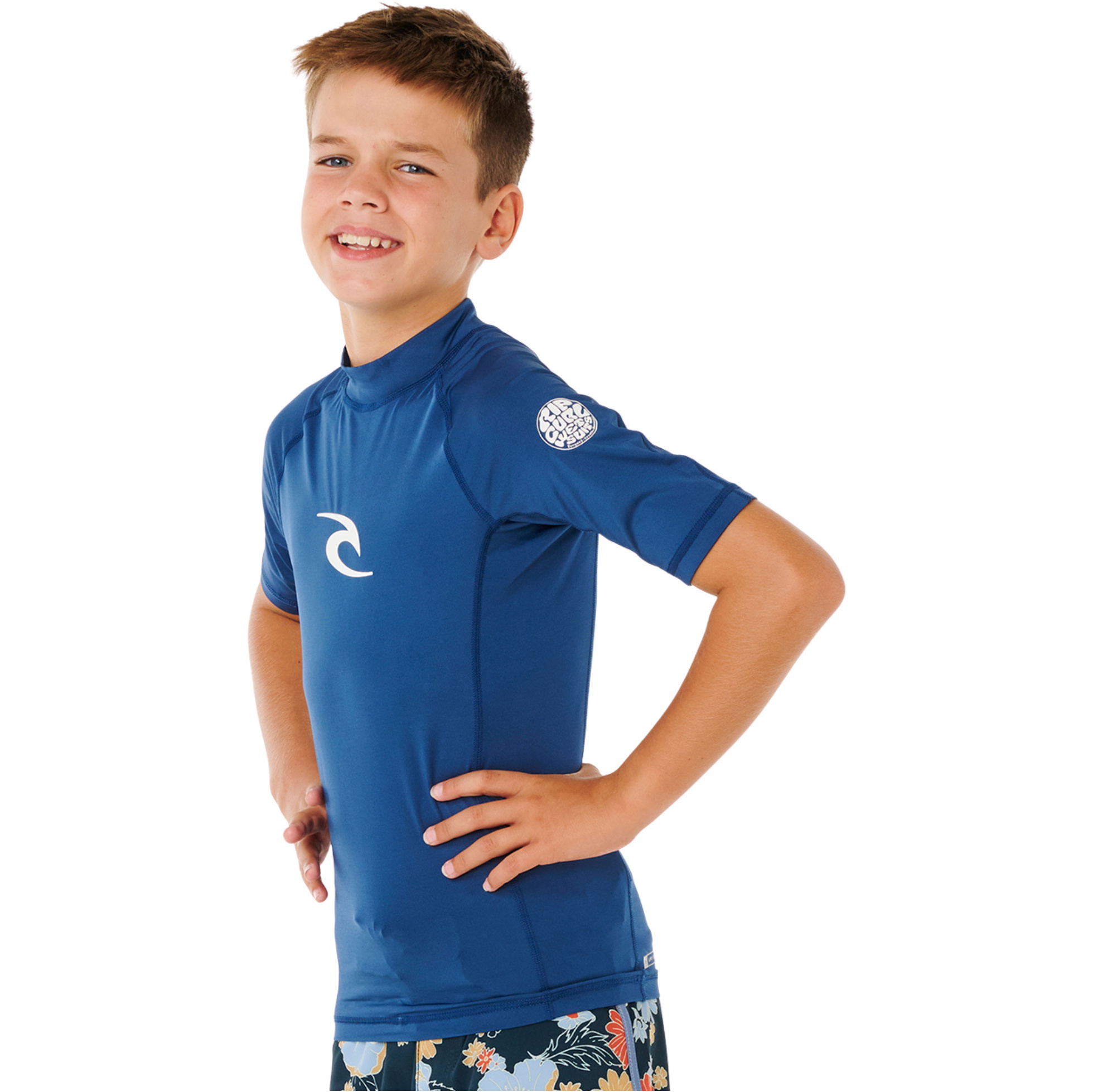 2026 Rip Curl Junior Camiseta De Lycra De Manga Corta Waves UPF 136BRV - Light Navy